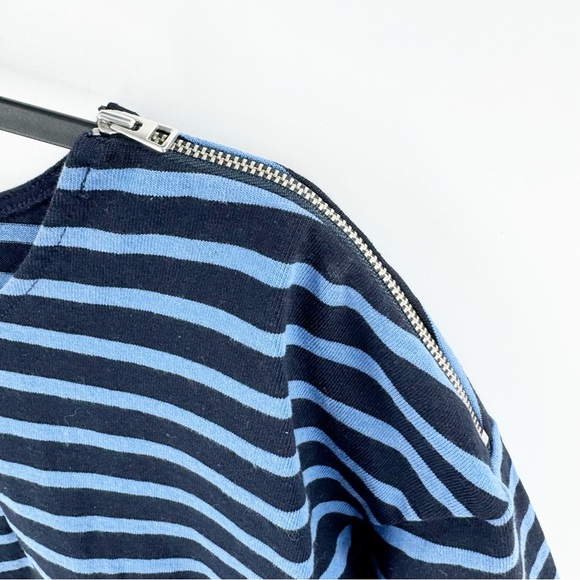 ✅ Everlane The Breton Cotton Tee Blue Striped with Zipper Detailing Small - Picture 4 of 6